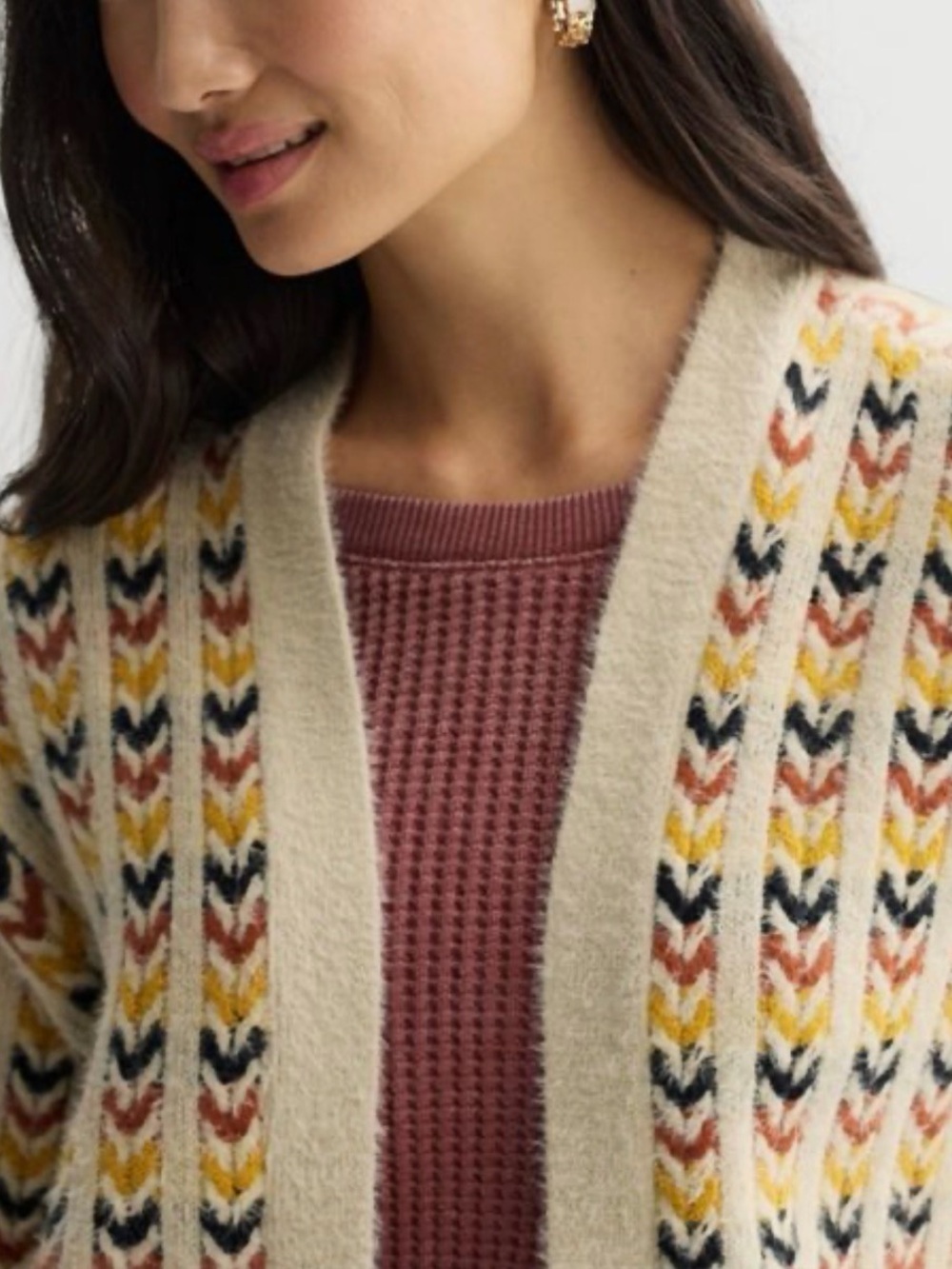 Cozy Beige Open Front Cardigan Sweater - Picture 3 of 7